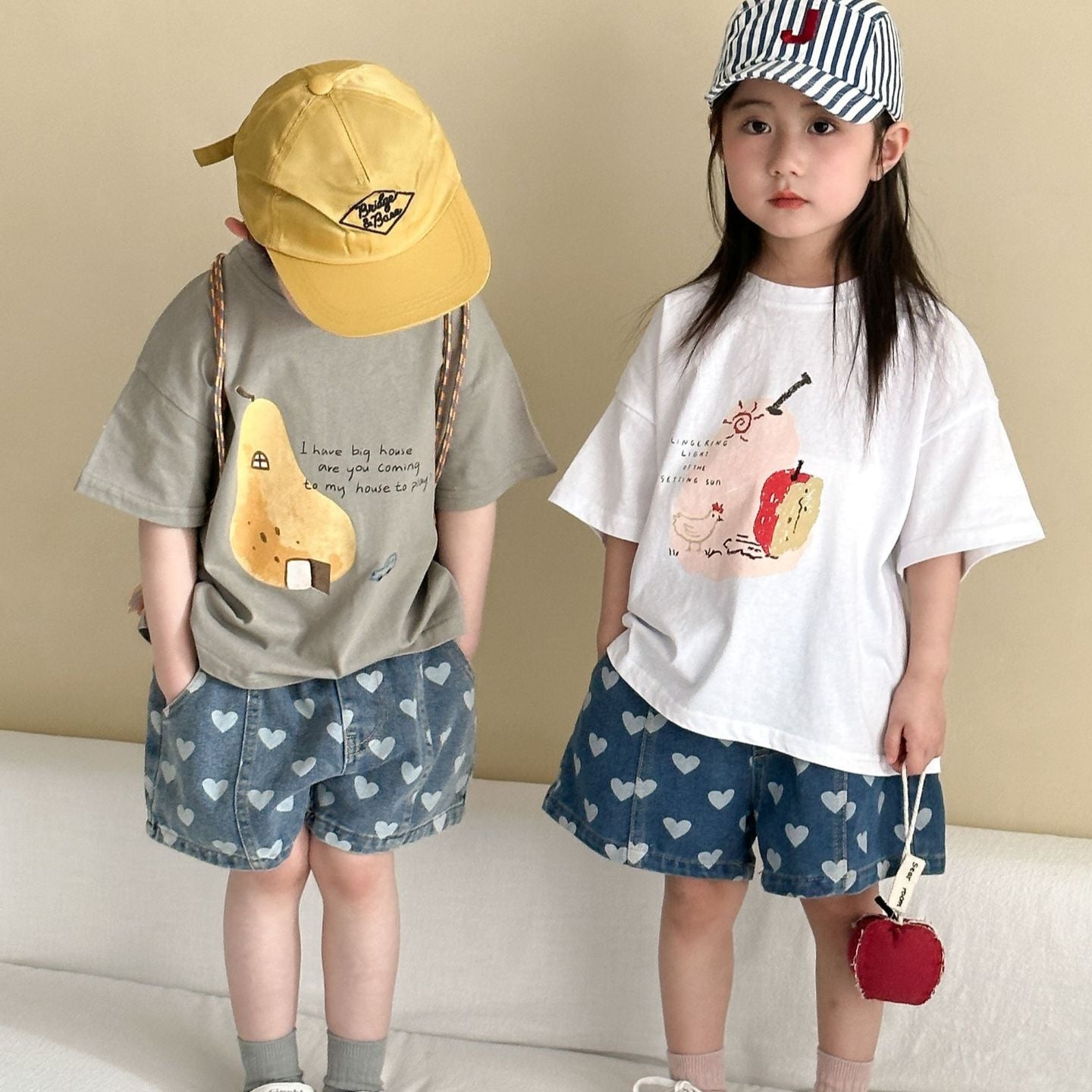 80-120】ハート柄デニムショートパンツ｜ELMO-こども服エルモ