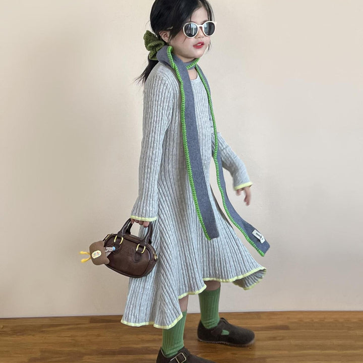 【90-140】アシンメトリーニットワンピース