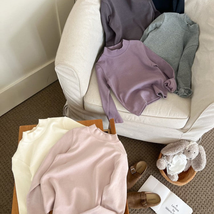 【90-150】ハイネックシンプル長袖カットソー