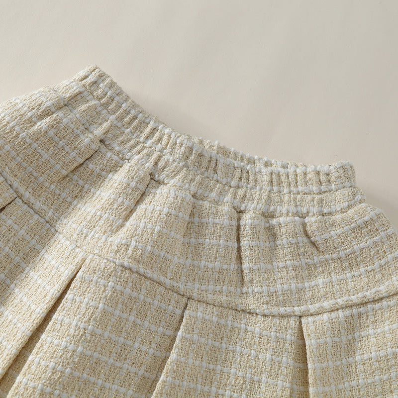 【90-140】リボン＆ボタンデザインツイード風セットアップ