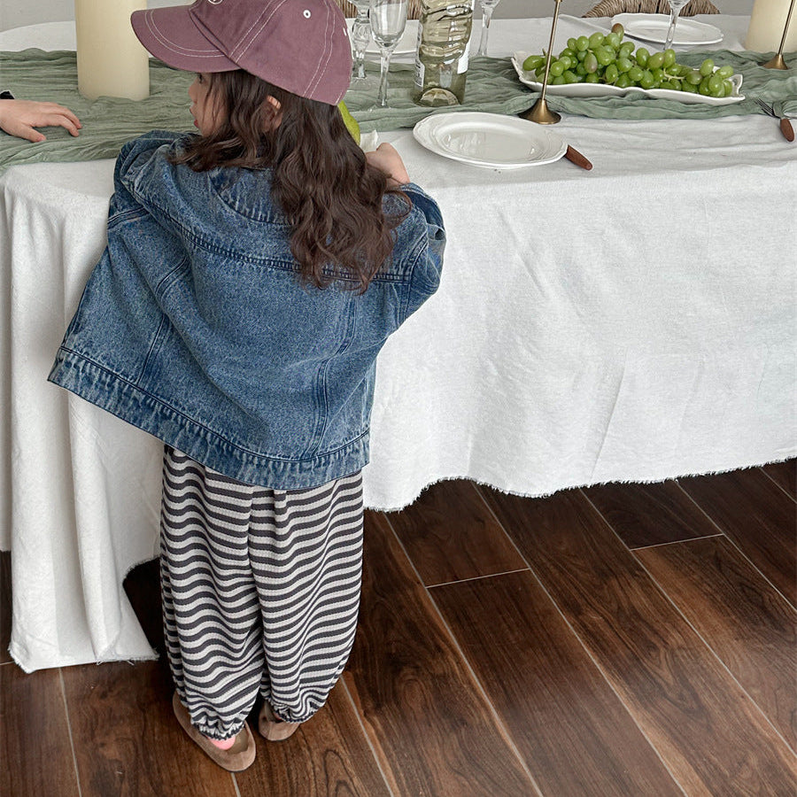 【80-140】ボーダー柄リラックスパンツ