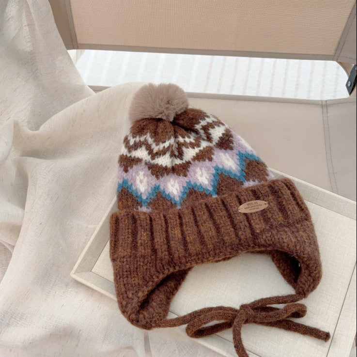【48-52cm】ポンポン付きフェアアイル柄ニット帽