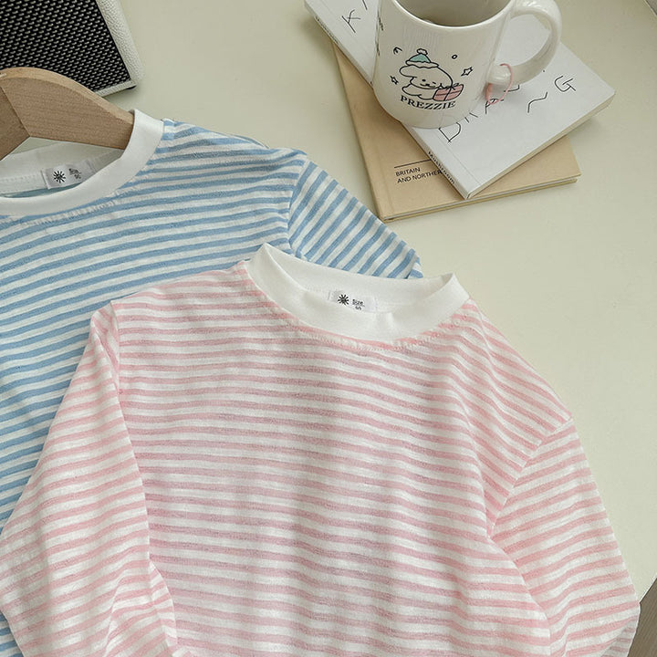 【90-150】ボーダー柄シンプルロングTシャツ