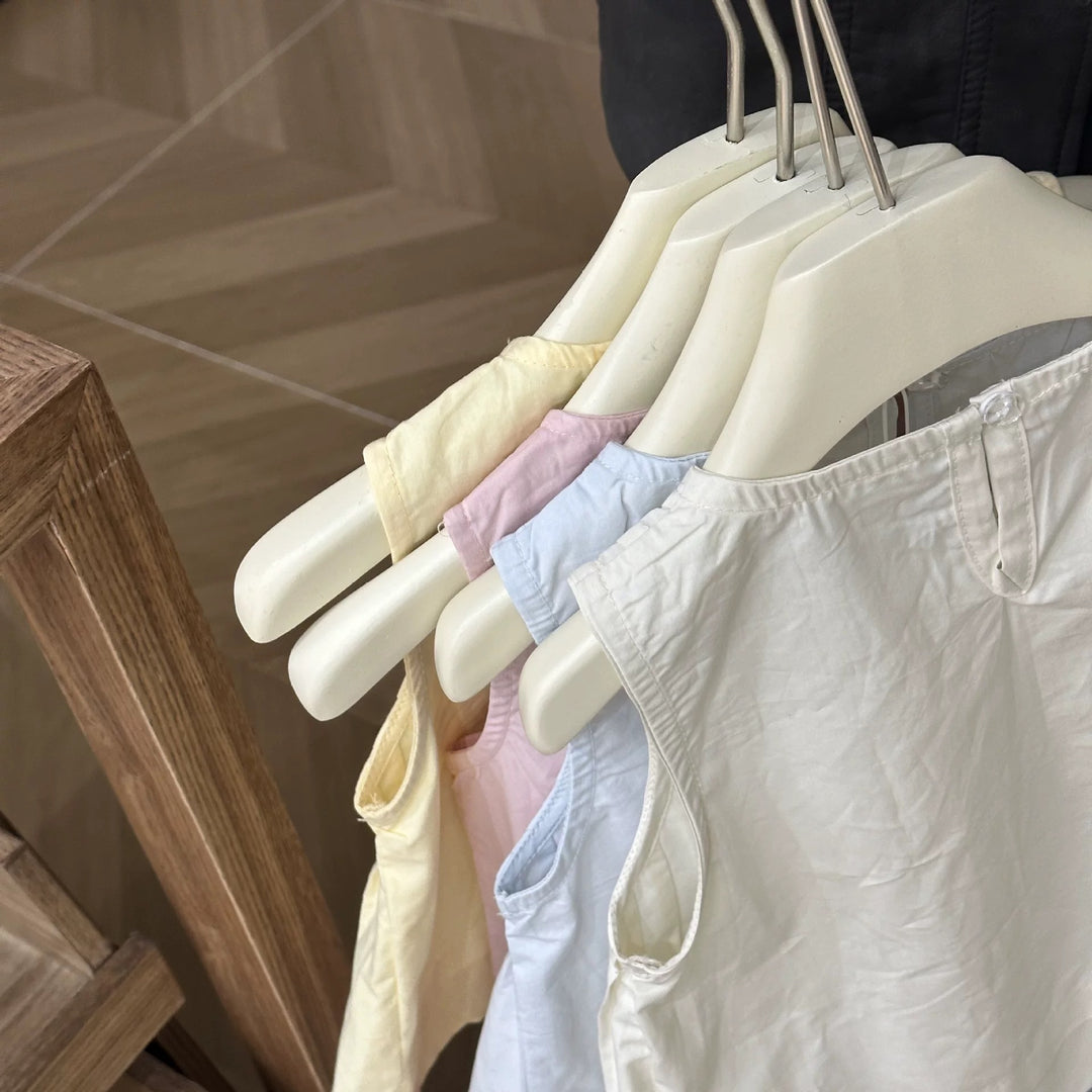 【90-140】プリーツデザインノースリーブトップス