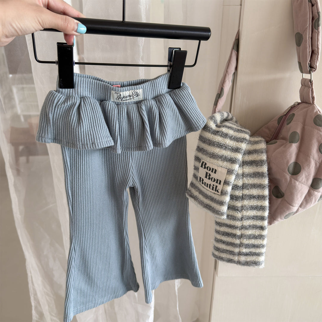 【80-130】ウエストフリルリブフレアパンツ