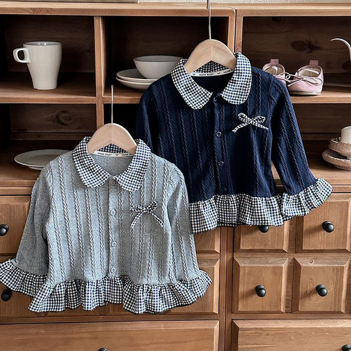 【80-150】リボン＆レイヤード風長袖トップス