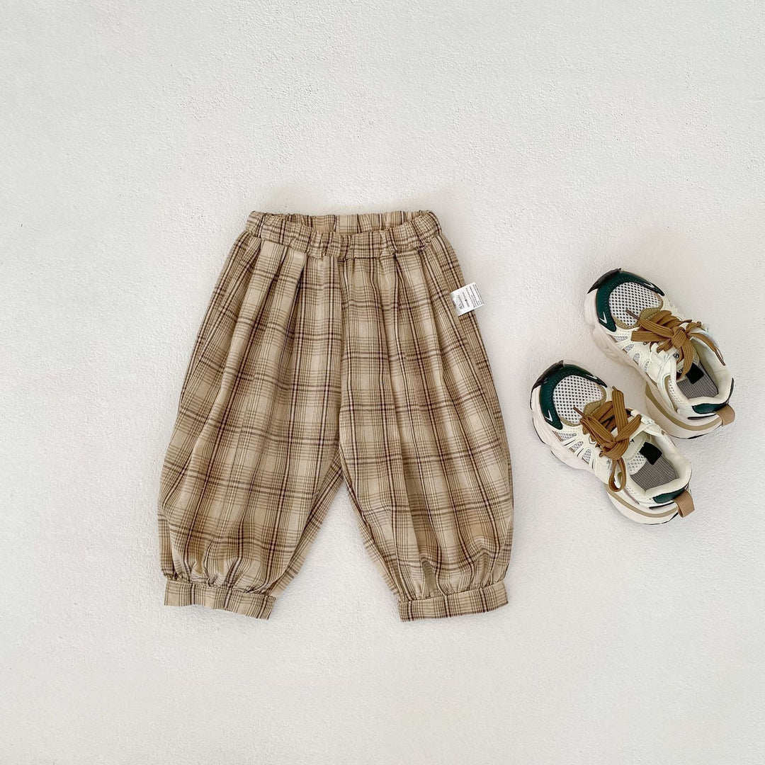 【73-110】チェック柄カジュアルロングパンツ