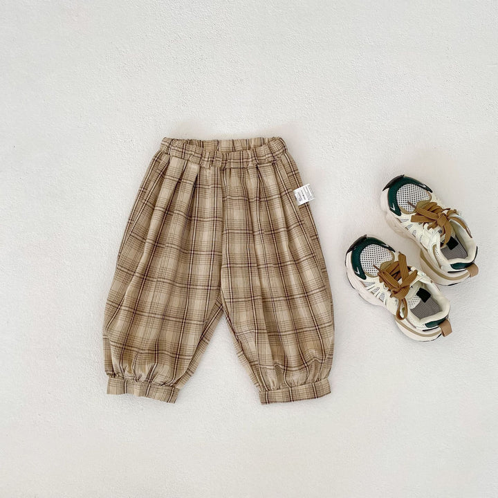 【73-110】チェック柄カジュアルロングパンツ