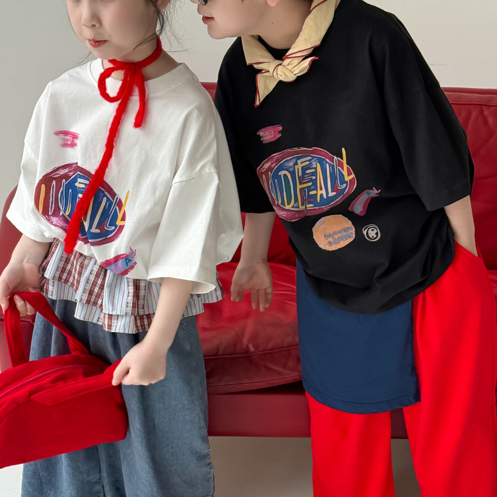 【90-150】レタープリントカジュアルTシャツ