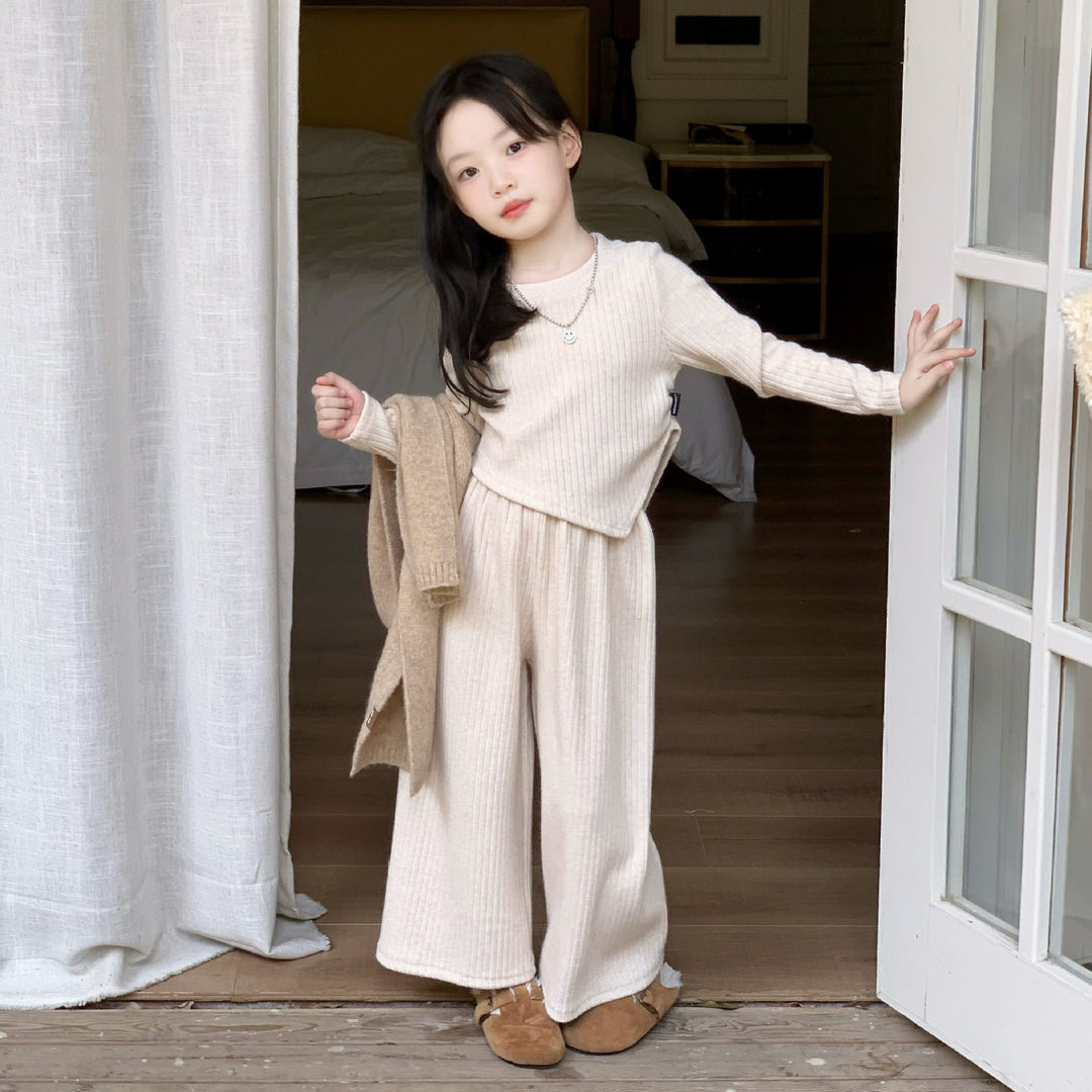 【90-150】アシンメトリー長袖トップス×ロングパンツセット