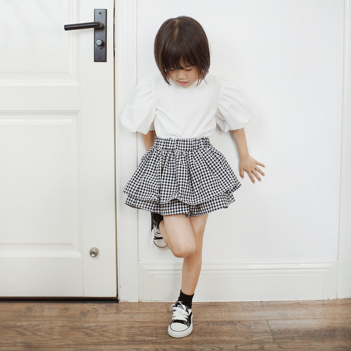 【90-140】チェック柄フレアミニスカート