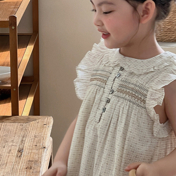 【90-150】総柄フリルデザインワンピース