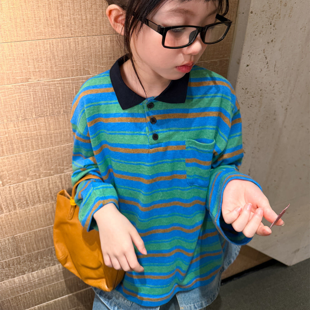 【100-150】マルチカラーゆったりポロシャツ