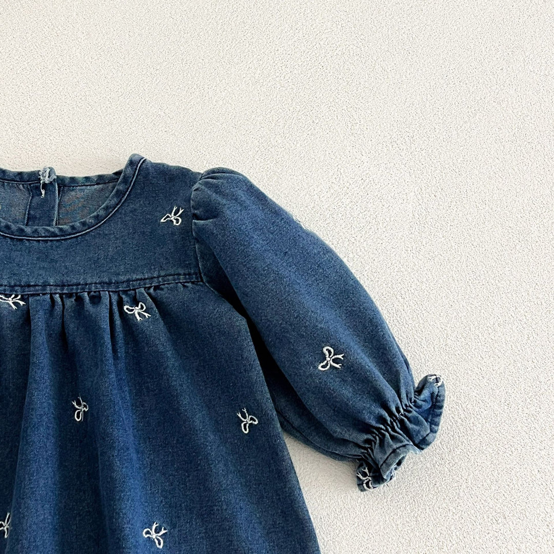【73-120】リボン刺繍デニムワンピース