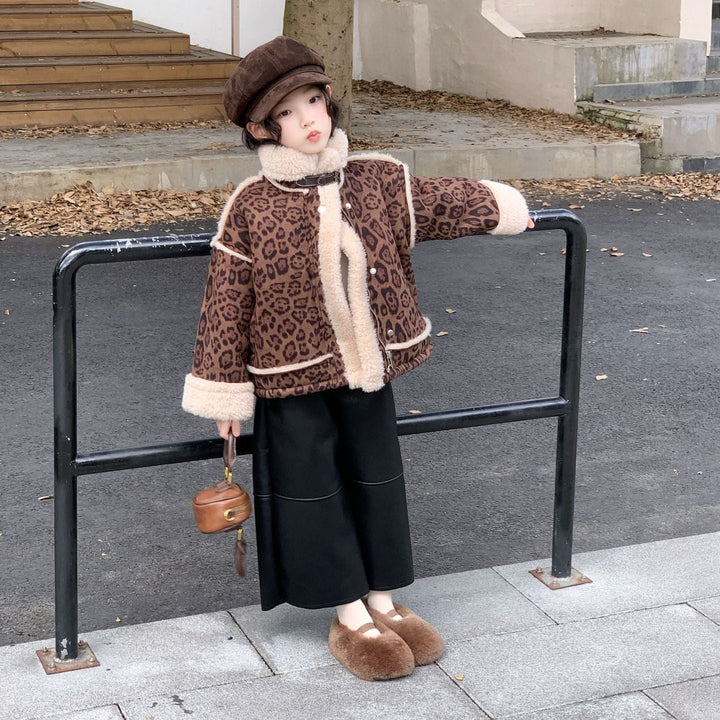 【90-140】ボアデザインレオパード柄ショートコート