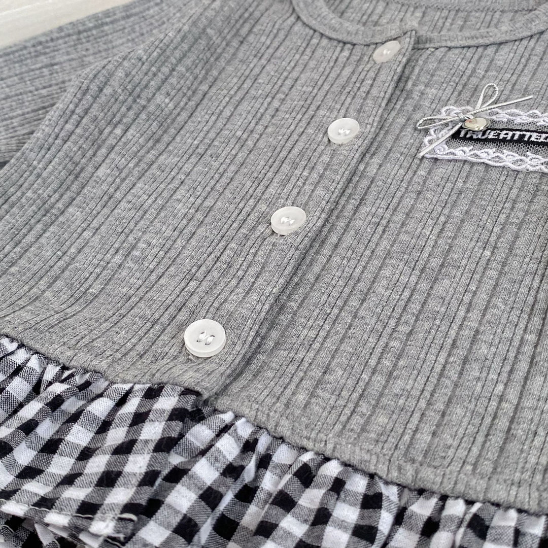 【73-120】チェック柄フリルカーディガン