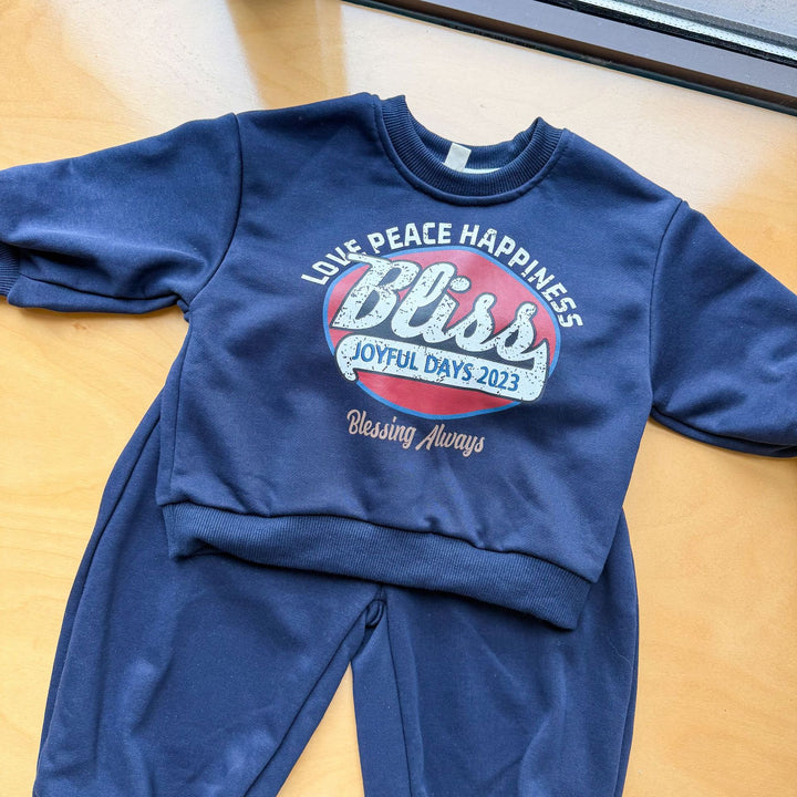 【80-150】スポーティーロゴデザイン長袖セットアップ