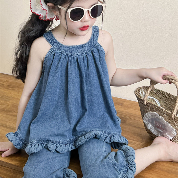 【90-140】ヘムデザインホルターネック×パンツセット