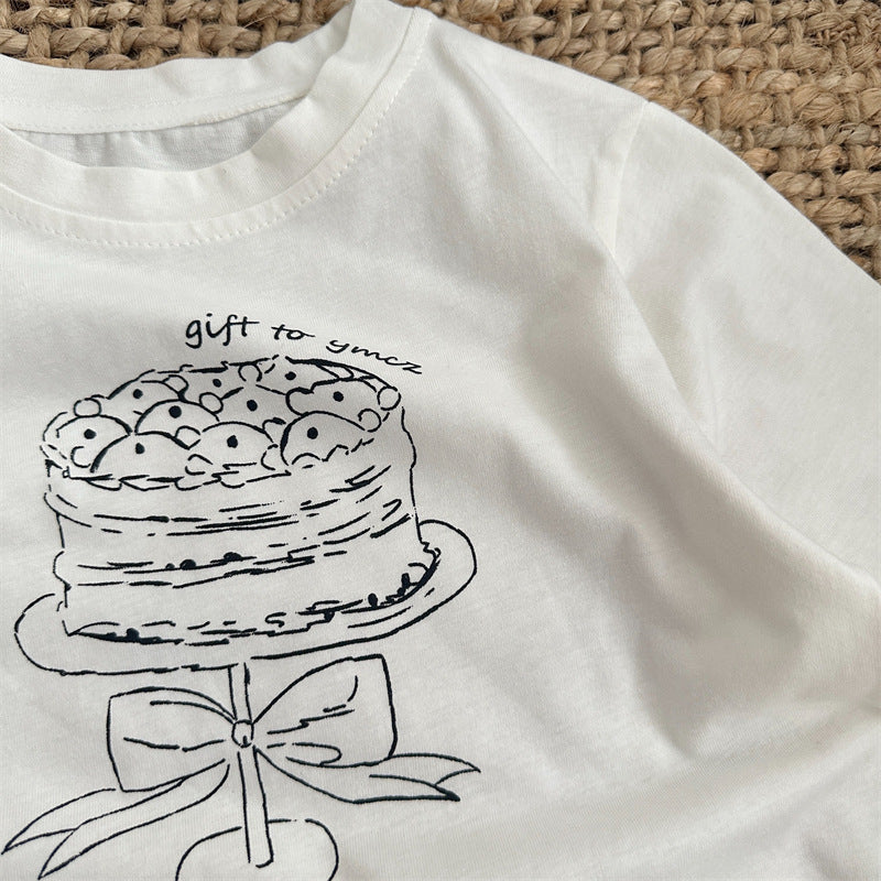 【80-130】レースヘムプリントロングTシャツ