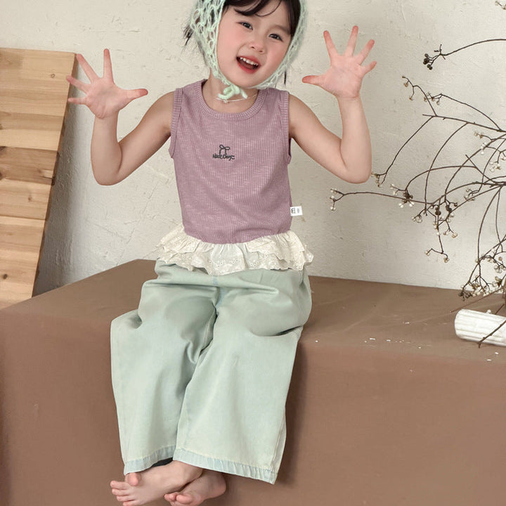 【90-140】レースヘムノースリーブTシャツ