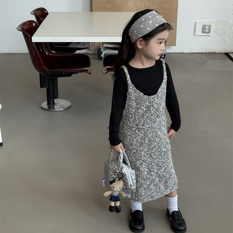 【90-140】ウエストリボンニットワンピース