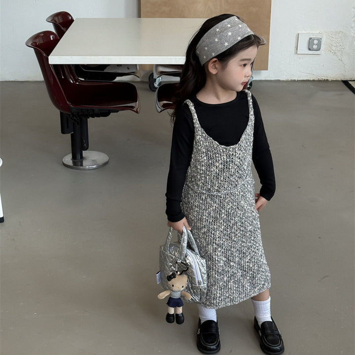 【90-140】ウエストリボンニットワンピース