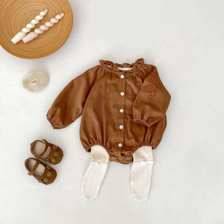 【73-90】袖刺繍長袖ロンパース