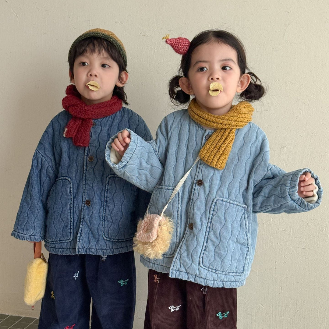 【80-150】ノーカラーキルティングデニムジャケット