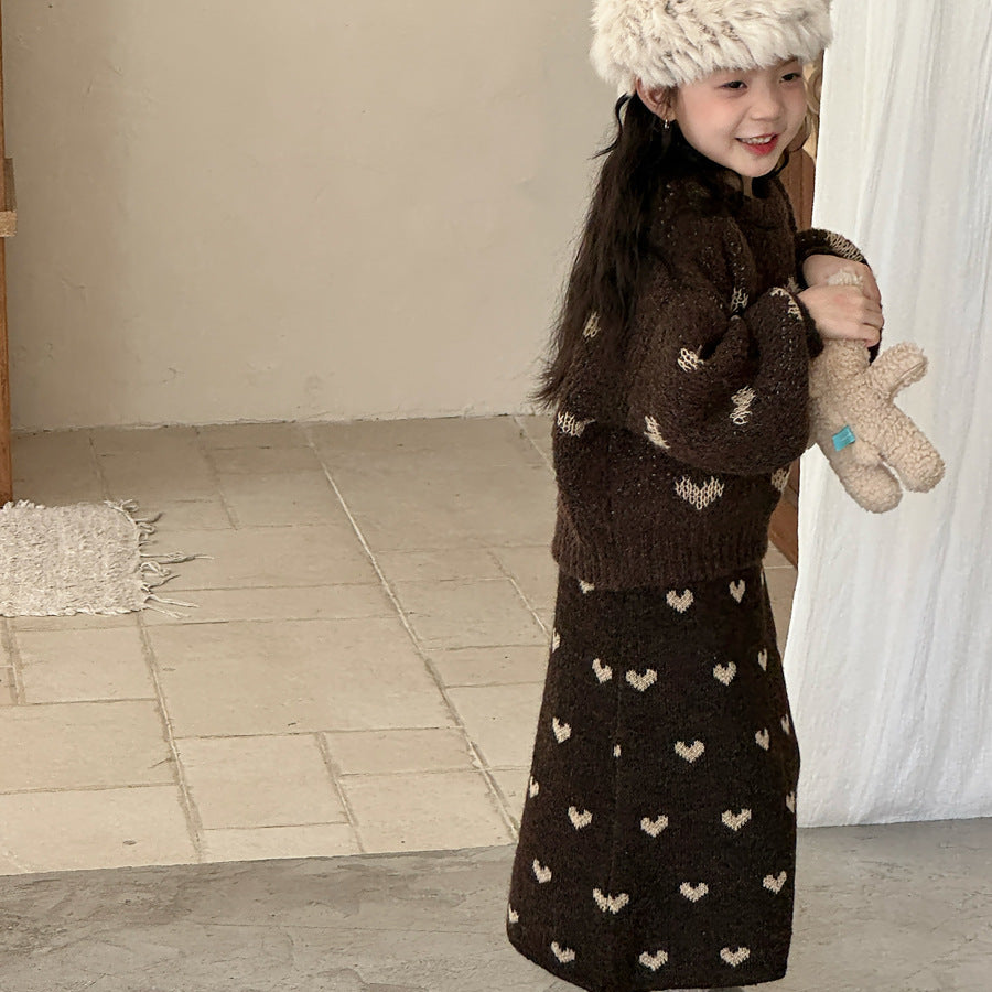 【90-150】ハート柄ニットロングスカート