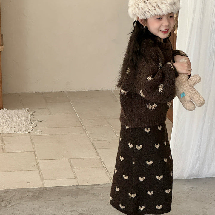 【90-150】ハート柄ニットロングスカート