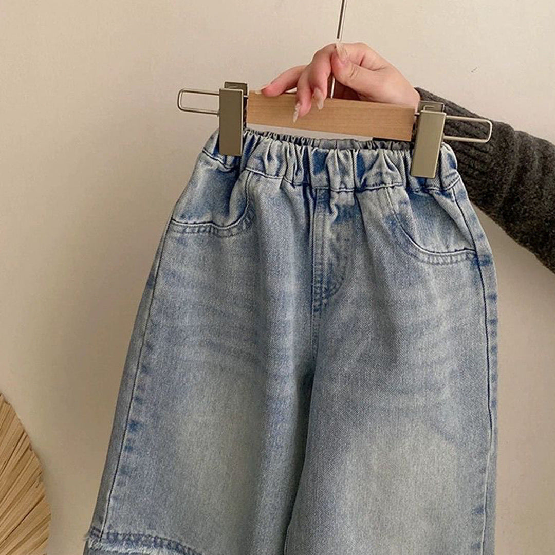 【80-120】カットオフデザインワイドデニムパンツ