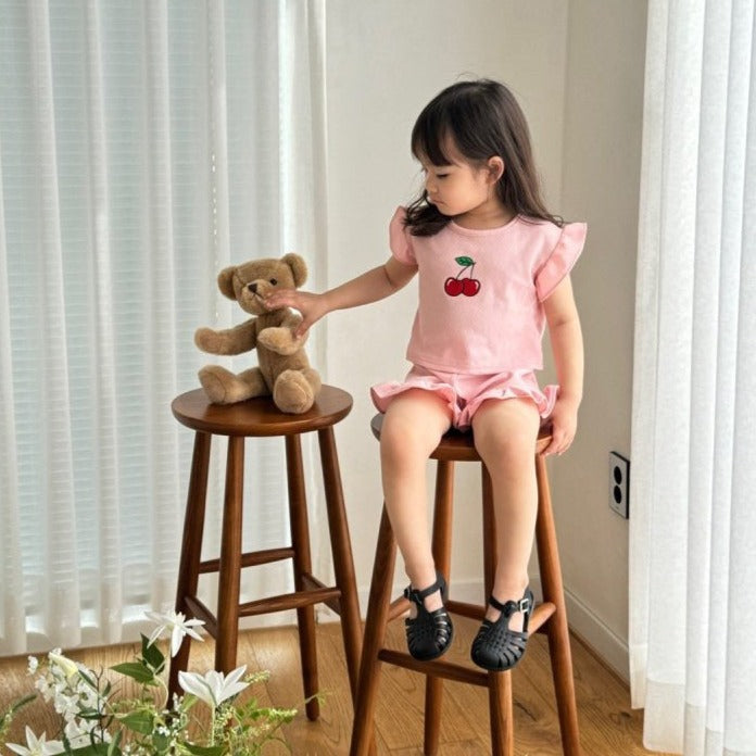 【80-130】デザインフリルチェリー柄セットアップ