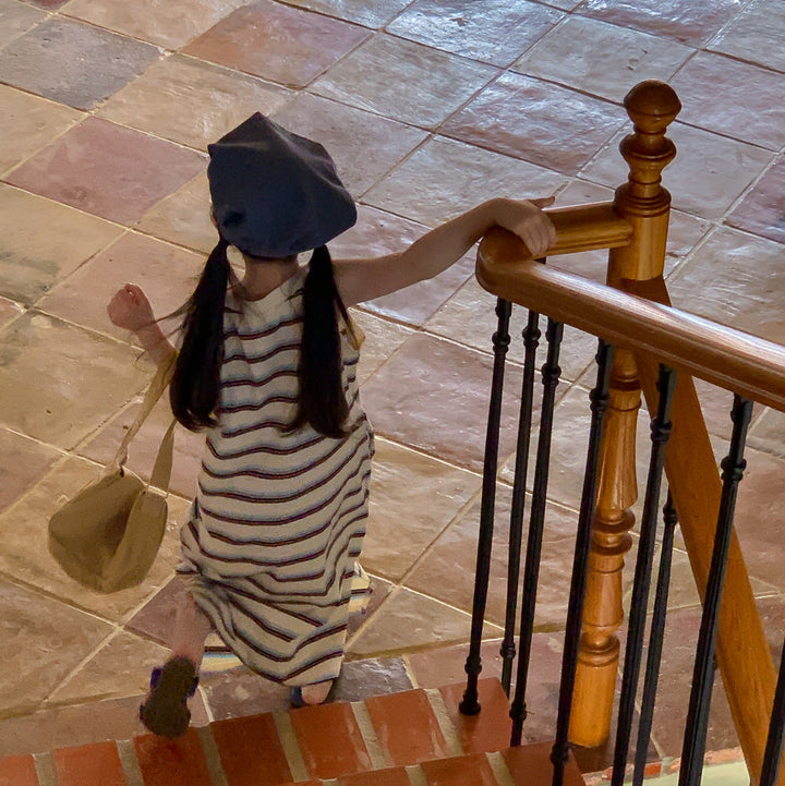 【80-150】マルチボーダーノースリープワンピース