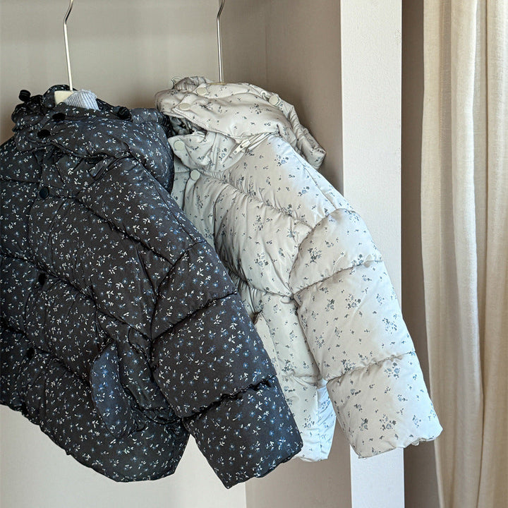 【90-140】フード付き小花柄中綿ジャケット