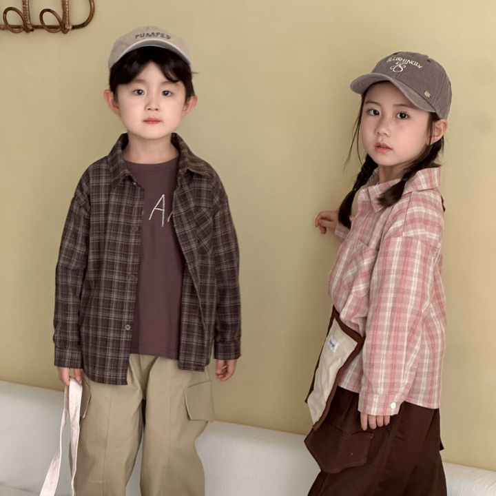【80-150】チェック柄シンプルシャツ