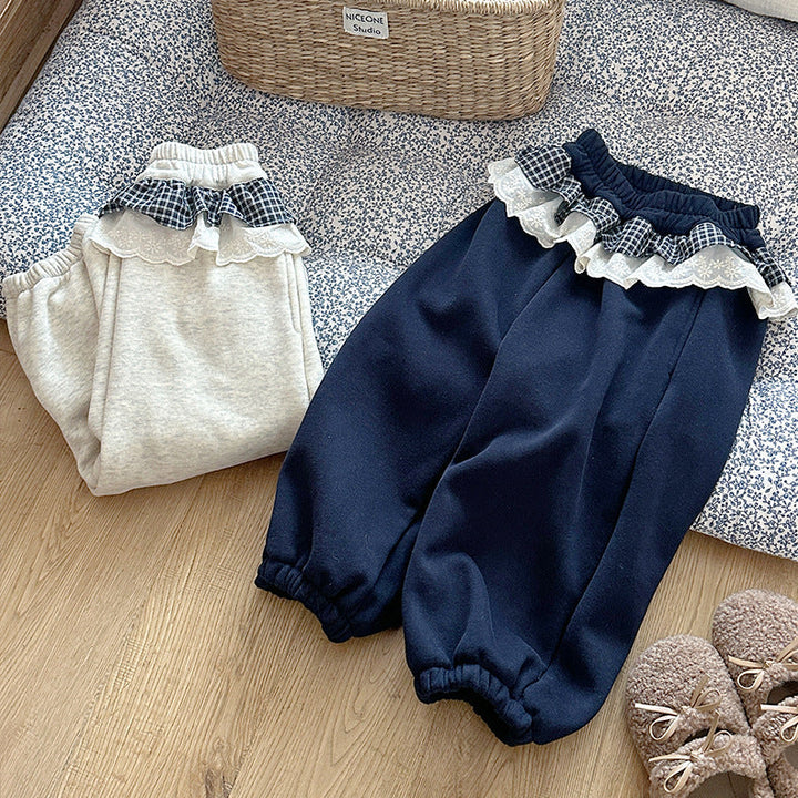 【90-150】チェックレイヤード風ロングパンツ