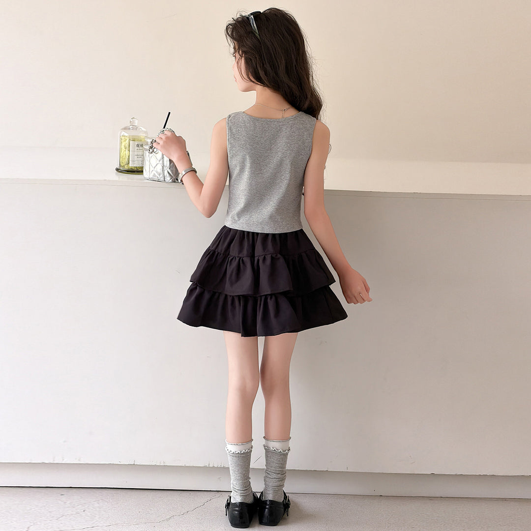 【120-150】ビッグリボンデザインキャミソールTシャツ