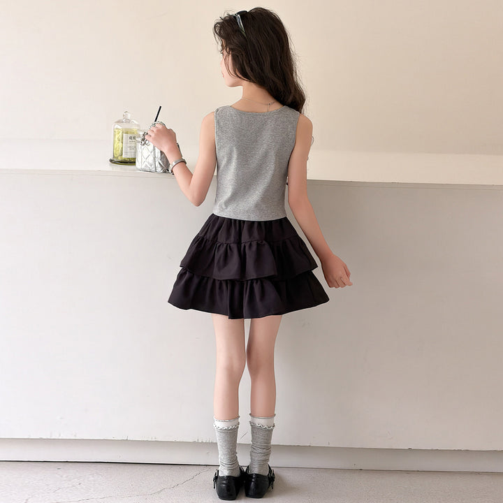 【120-150】ビッグリボンデザインキャミソールTシャツ