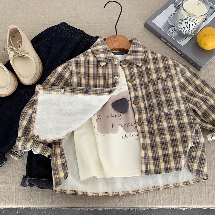 【90-140】裏起毛チェック柄シャツ