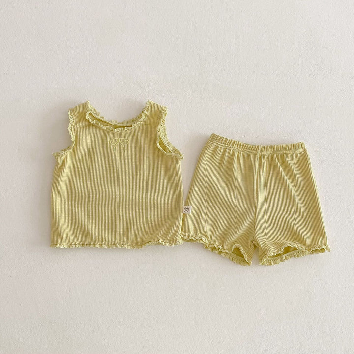 【73-100】フリルデザインノースリーブ×ショートパンツセット
