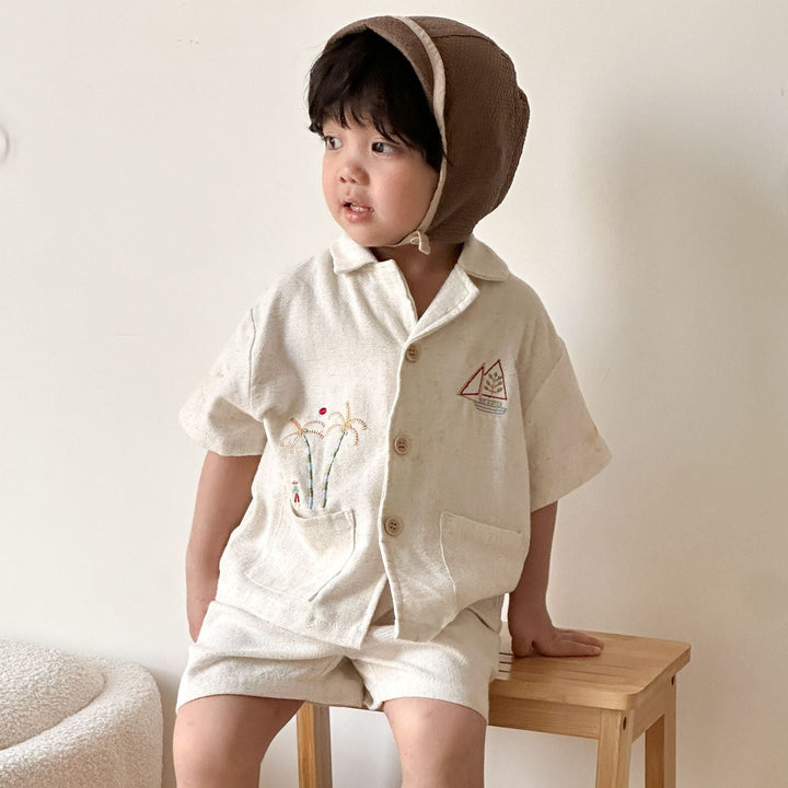 【80-150】ナチュラル半袖セットアップ