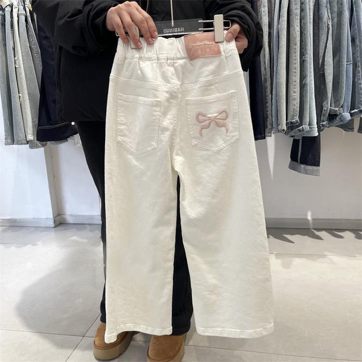 【120-150】バックポケットリボンデニムパンツ