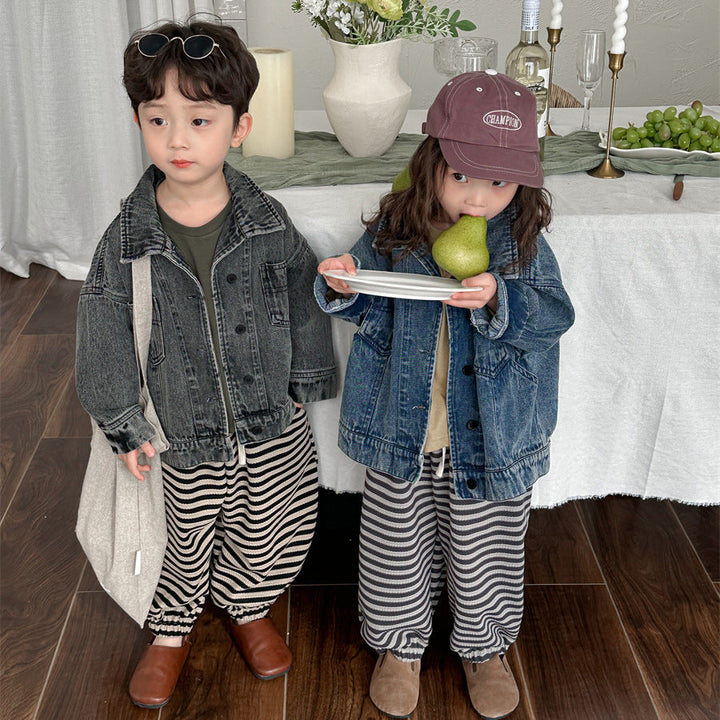 【80-140】ボーダー柄リラックスパンツ