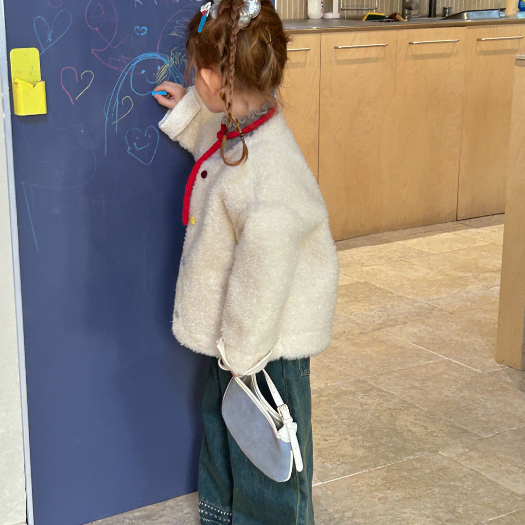 【90-140】ボタンデザインボアショートコート