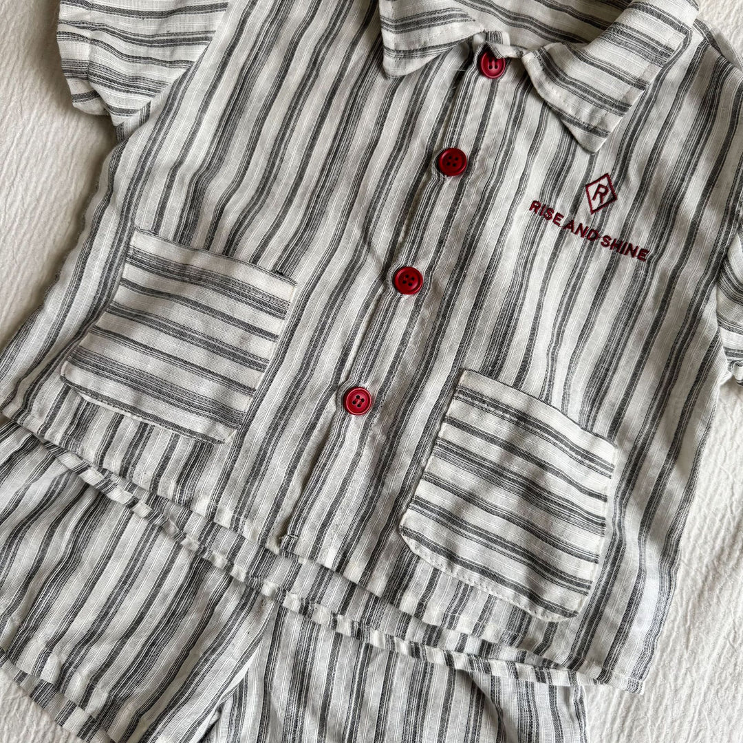 【80-150】ストライプデザイン半袖セットアップ