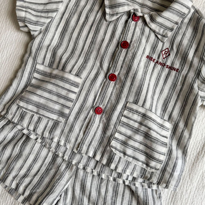 【80-150】ストライプデザイン半袖セットアップ