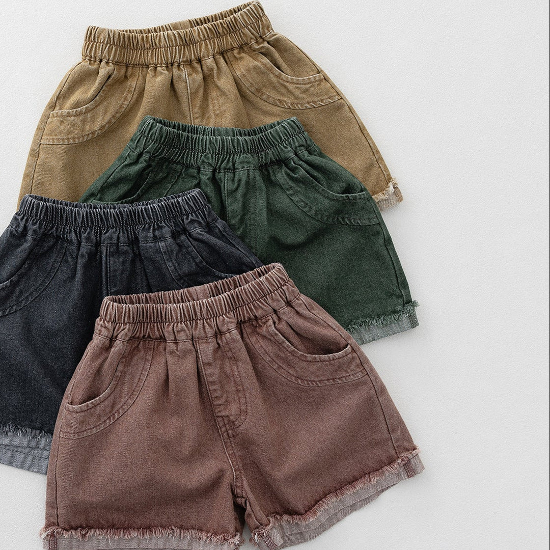 【80-130】カットオフデザインカラーデニムショートパンツ