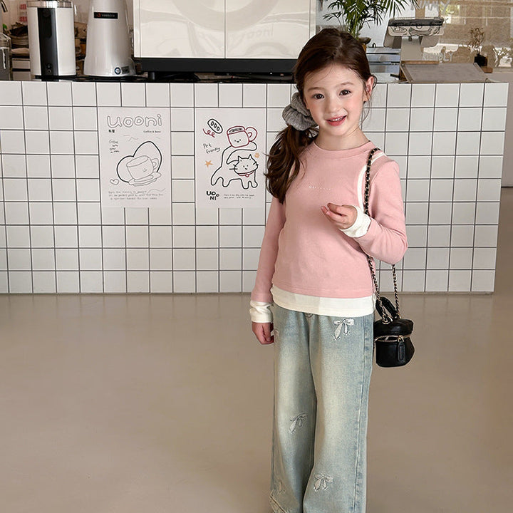【90-150】レイヤード風ロングTシャツ