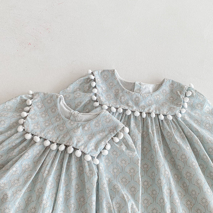 【73-90】ミニポンポンデザイン長袖ロンパース