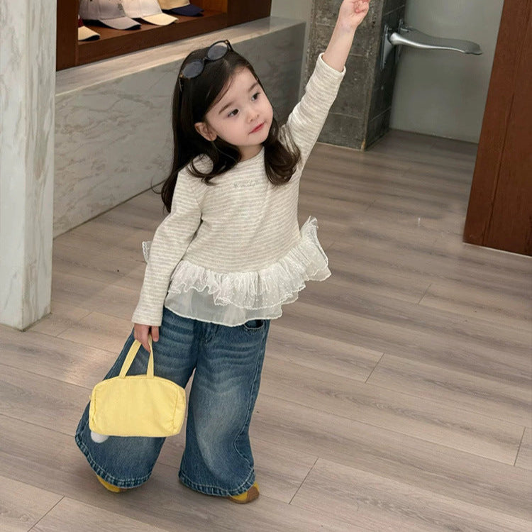 【80-130】ワイドデニムロングパンツ